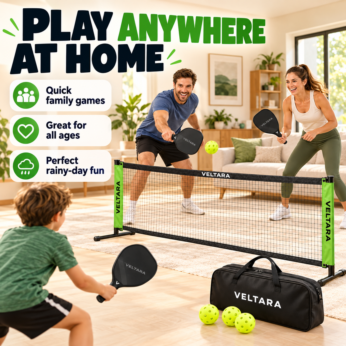 Veltara indoor mini pickleball set gallery image 2, illustrative demo graphic