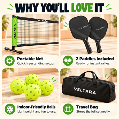 Veltara indoor mini pickleball set gallery image 3, illustrative demo graphic