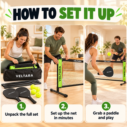 Veltara indoor mini pickleball set gallery image 4, illustrative demo graphic
