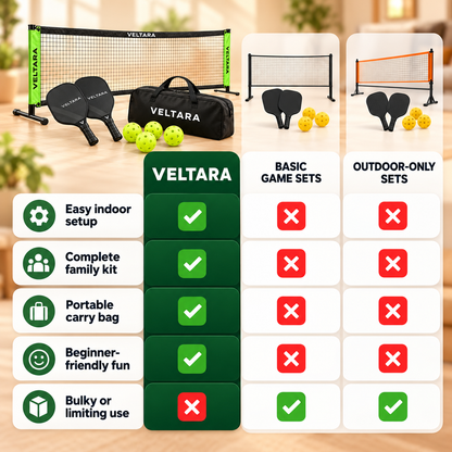Veltara indoor mini pickleball set gallery image 6, illustrative demo graphic